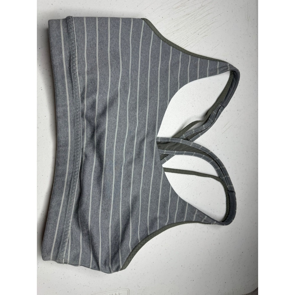 Athleta Grey Striped Strappy Back Mesh Sports Bra Womens Yoga Gym Activewear‎
